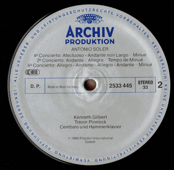 Padre Antonio Soler - Kenneth Gilbert • Trevor Pinnock : Konzerte Für Zwei Tasteninstrumente (LP)