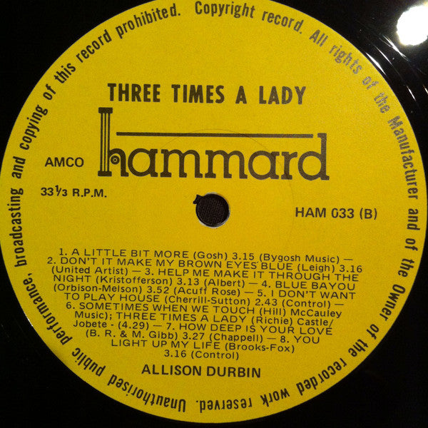 Allison Durbin : Three Times A Lady (LP, Album)