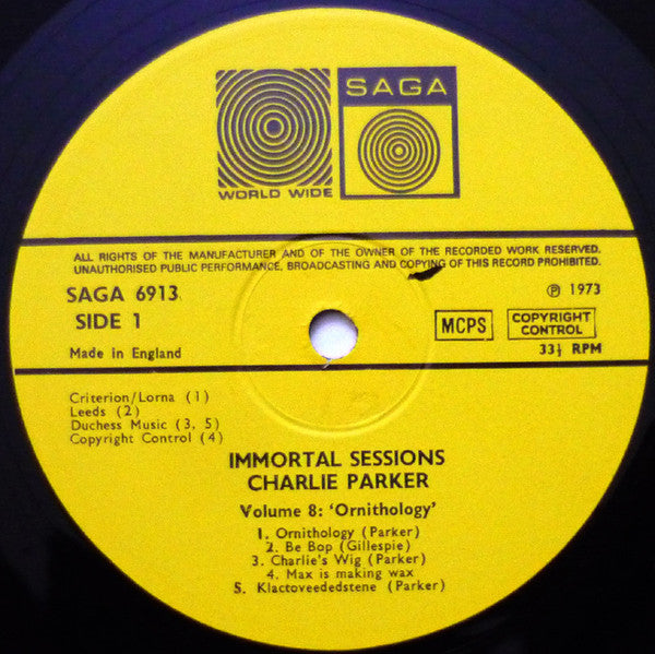 Charlie Parker : Volume 8 Ornithology (LP, Comp, RE, Yel)