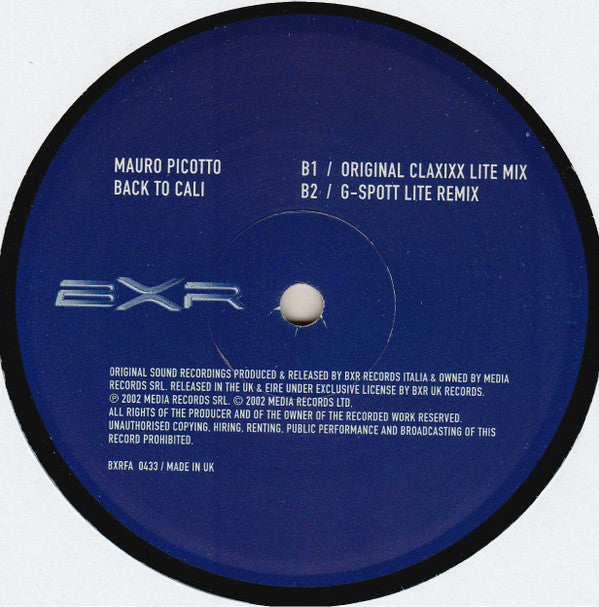 Mauro Picotto : Back To Cali (2 Of 2) (12")