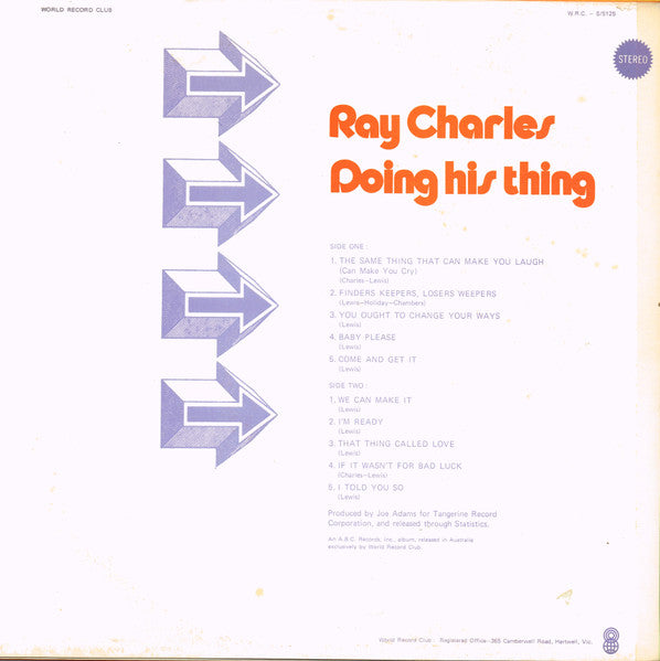 Ray Charles : Doing His Thing (LP, Album, Club)