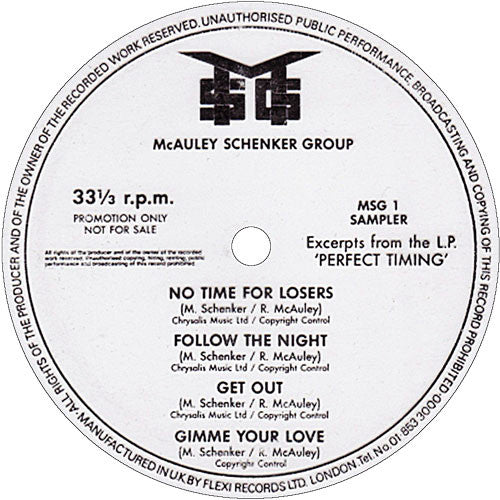 McAuley Schenker Group : Excerpts From The L.P. 'Perfect Timing' (Flexi, 7", S/Sided, Promo, Smplr, Cle)