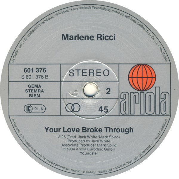 Marlene Ricci : Tonight (Extended Version) (12", Maxi)