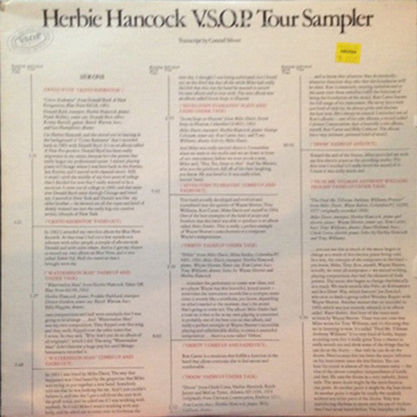 Herbie Hancock : V.S.O.P. - Tour Sampler – Tour Narrative Special Limited Edition For Radio (LP, Ltd, Promo)