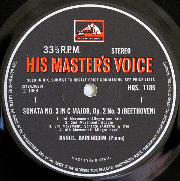 Ludwig van Beethoven, Daniel Barenboim : Sonatas No.15 In D, Op.28 ("Pastoral") / No.3 In C, Op.2 No.3 (LP)