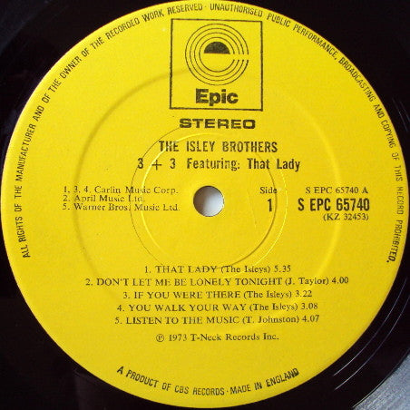 The Isley Brothers : 3 + 3 Featuring: That Lady (LP, Album, Yel)