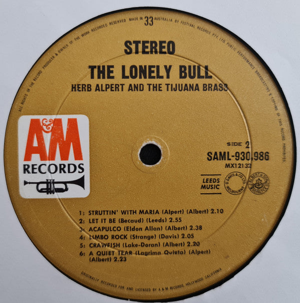 Herb Alpert & The Tijuana Brass : The Lonely Bull (LP, Album)