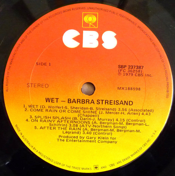 Barbra Streisand : Wet (LP, Album)