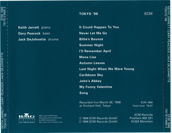 Keith Jarrett / Gary Peacock / Jack DeJohnette : Tokyo '96 (CD, Album)