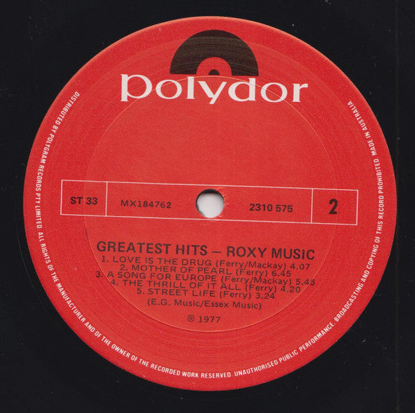 Roxy Music : Greatest Hits (LP, Comp)