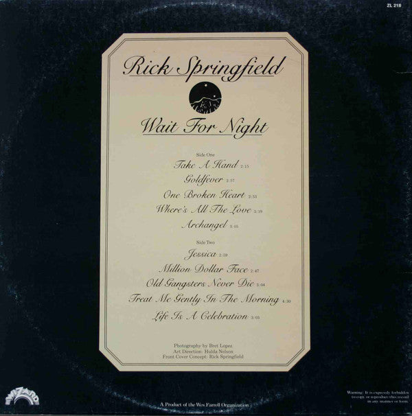 Rick Springfield : Wait For Night (LP, Album)