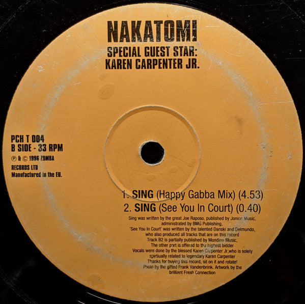 Nakatomi Special Guest Star: Karen Carpenter Jr. : Sing (12")