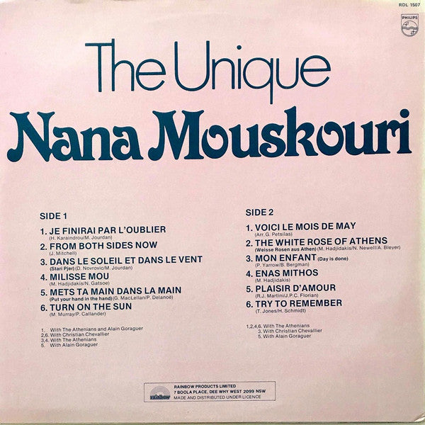Nana Mouskouri : The Unique Nana Mouskouri (LP, Comp)