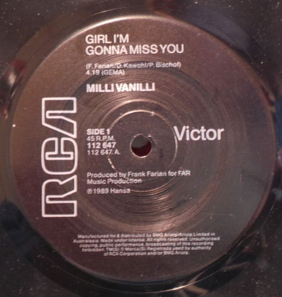 Milli Vanilli : Girl I'm Gonna Miss You (7", Single)