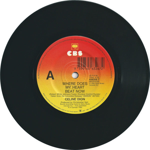 Céline Dion : Where Does My Heart Beat Now (7", Single)