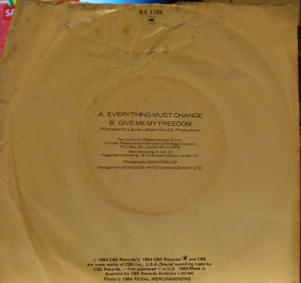 Paul Young : Everything Must Change (7", Single)