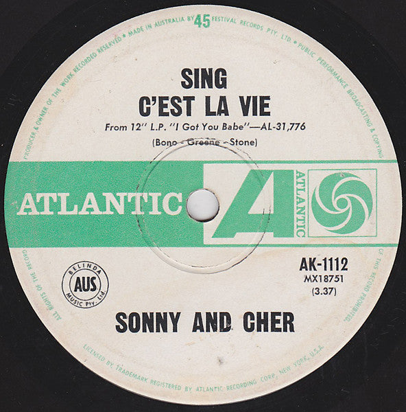 Sonny & Cher : Sing C'est La Vie (7", Single)