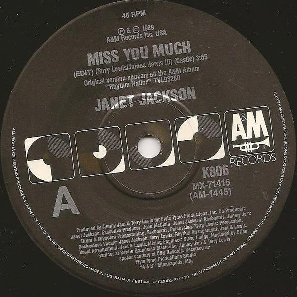 Janet Jackson : Miss You Much (7", Single, Ltd)