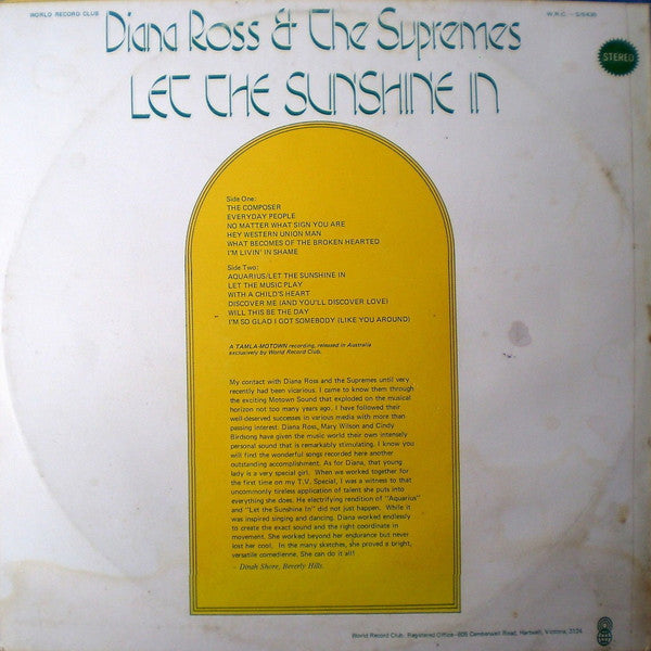 The Supremes : Let The Sunshine In (LP, Album, Club)