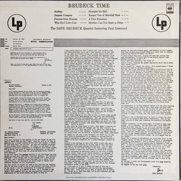 The Dave Brubeck Quartet : Brubeck Time (LP, Album, Mono, RE)