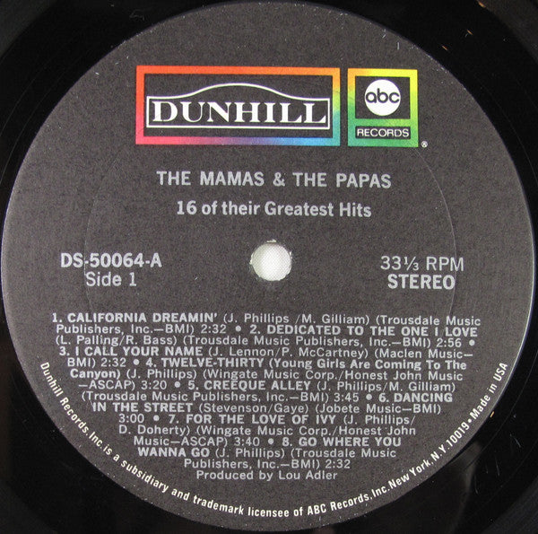 The Mamas & The Papas : 16 Of Their Greatest Hits (LP, Comp, Tru)