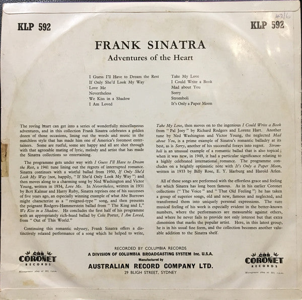 Frank Sinatra : Adventures Of The Heart (LP, Comp, Mono)