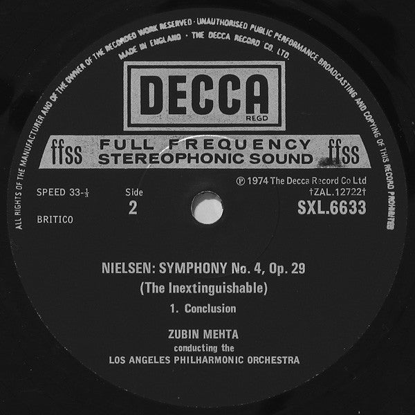 Carl Nielsen, Zubin Mehta . Los Angeles Philharmonic Orchestra : Symphony No.4 (The Inextinguishable) (LP)