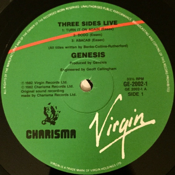 Genesis : Three Sides Live (2xLP, Album, RE, Gat)
