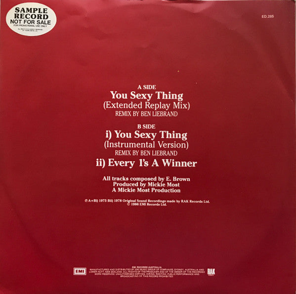Hot Chocolate : You Sexy Thing (Extended Replay Mix) (12")