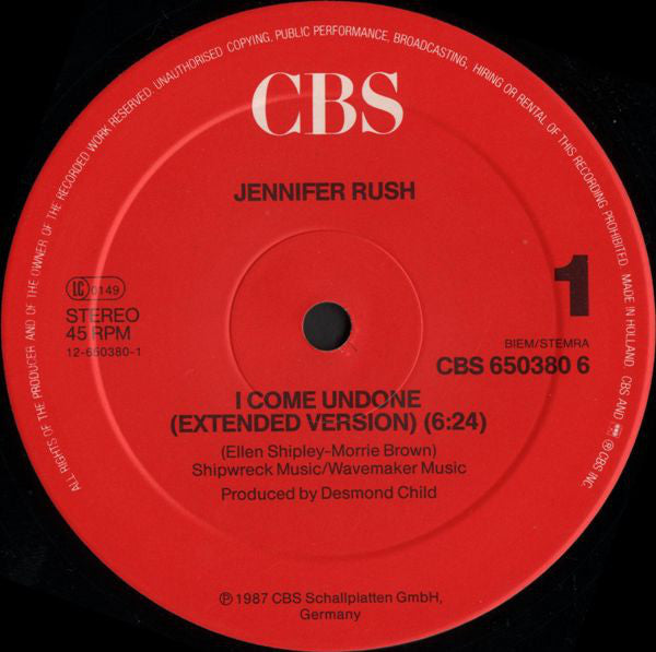 Jennifer Rush : I Come Undone (12", Maxi)