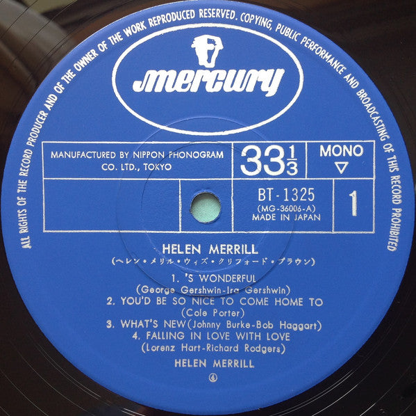 Helen Merrill = ヘレン・メリル* : Helen Merrill = ヘレン・メリル・ウィズ・クリフォード・ブラウン (LP, Album, Mono, Ltd, RE)
