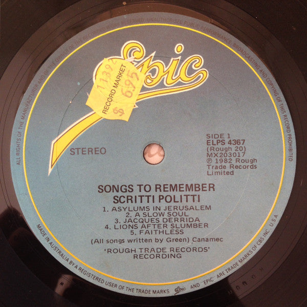 Scritti Politti : Songs To Remember (LP, Album)