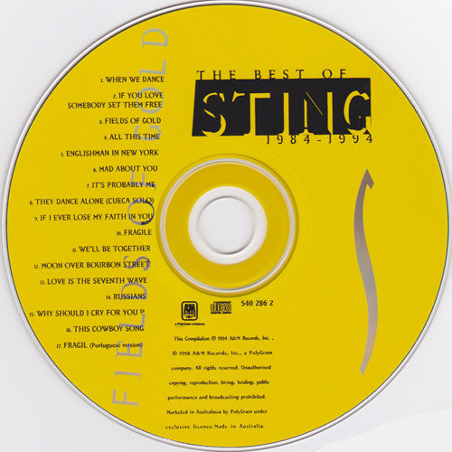Sting : Fields Of Gold: The Best Of Sting 1984 - 1994 (CD, Comp, RM)