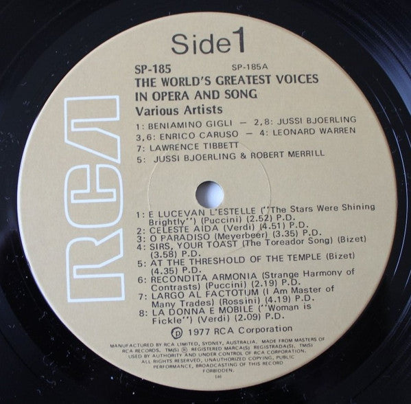 Various : The World's Greatest Voices In Opera And Song (LP, Comp)