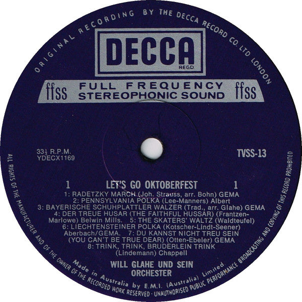 Will Glahé, Will Glahé Und Sein Orchester : Let's Go Oktoberfest (LP, Comp)