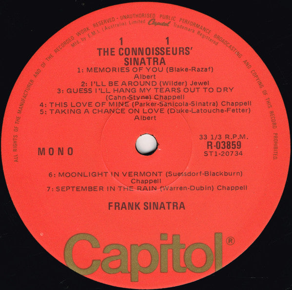 Frank Sinatra : The Connoisseurs' Sinatra (LP, Comp, Mono, Club)