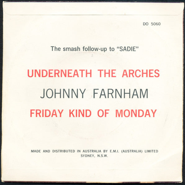 Johnny Farnham* : Underneath The Arches (7", Single, Pic)