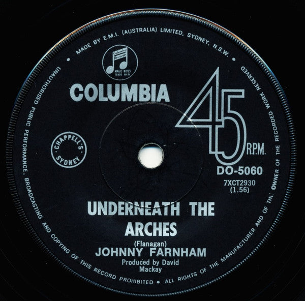 Johnny Farnham* : Underneath The Arches (7", Single, Pic)