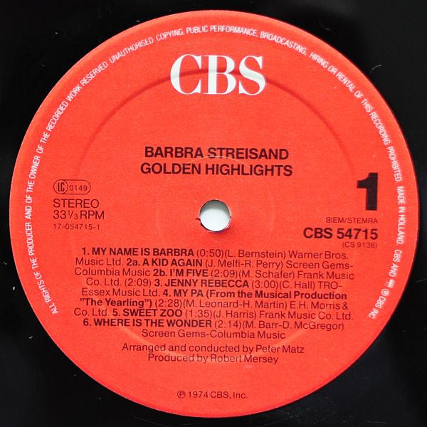 Barbra Streisand : Golden Highlights (LP, Comp)