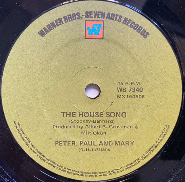 Peter, Paul & Mary : Leaving On A Jet Plane (7", Single)
