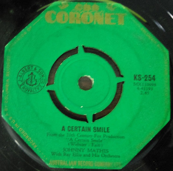 Johnny Mathis With Ray Ellis And His Orchestra : A Certain Smile (7", Single, Mono)