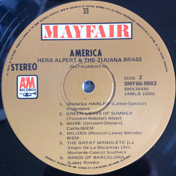 Herb Alpert & The Tijuana Brass : America (LP, Comp)