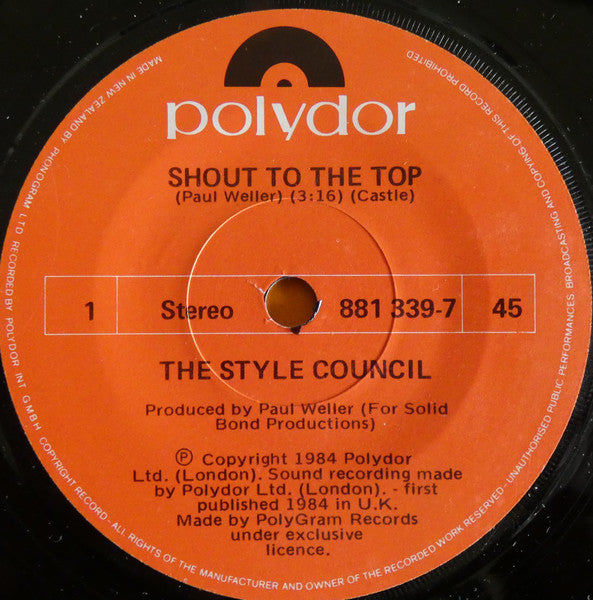 The Style Council : Shout To The Top (7")