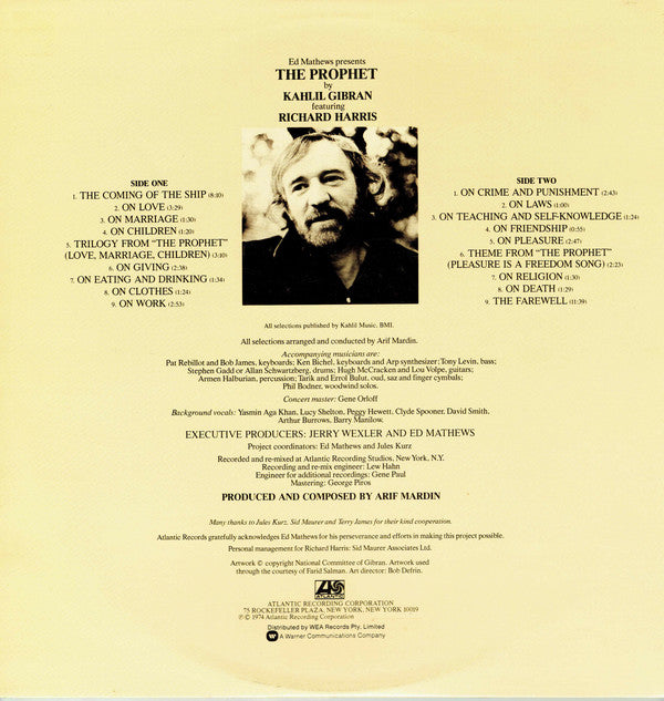 Khalil Gibran Featuring Richard Harris : The Prophet (LP, Album, Gat)