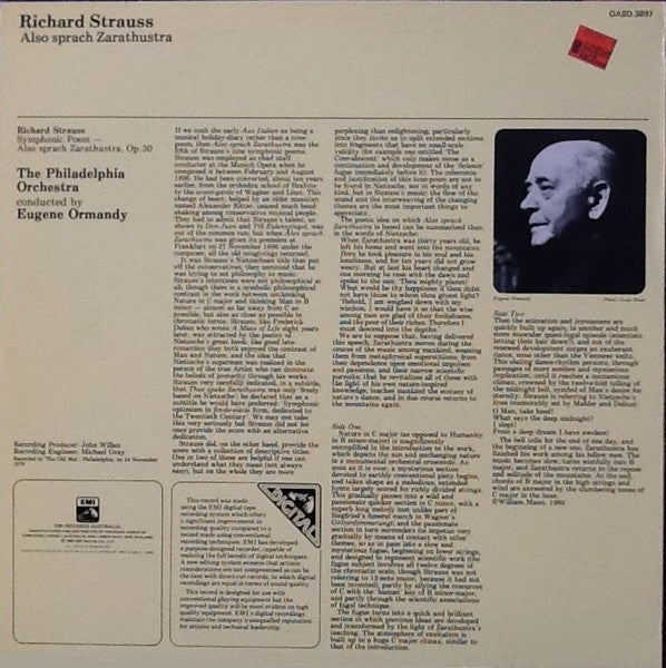 Richard Strauss / The Philadelphia Orchestra / Eugene Ormandy : Also Sprach Zarathustra (LP, Album, Club)