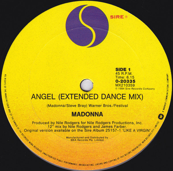 Madonna : Angel (Extended Dance Mix) (12", Gen)