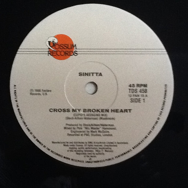 Sinitta : Cross My Broken Heart (12", Ltd)