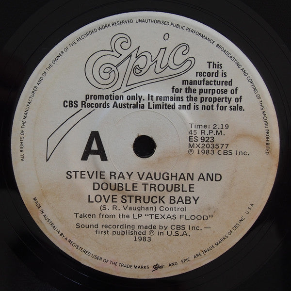 Stevie Ray Vaughan & Double Trouble : Love Struck Baby (7", Promo)
