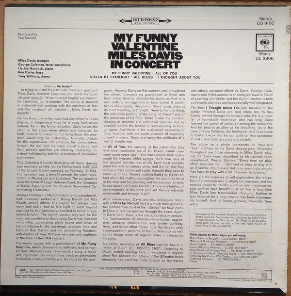 Miles Davis : My Funny Valentine - Miles Davis In Concert (LP, Album, RE, Ter)