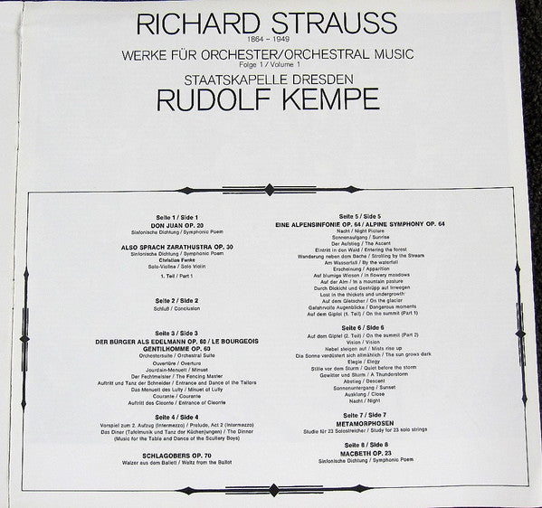 Richard Strauss, Dresden State Orchestra*, Rudolf Kempe : The Orchestral Music of Richard Strauss Vol. I (4xLP + Box)